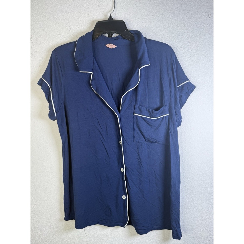 Eberjey Gisele Tencel Modal Relaxed Pajama Top & Crop Pants Set Large Navy Blue - Picture 6 of 7